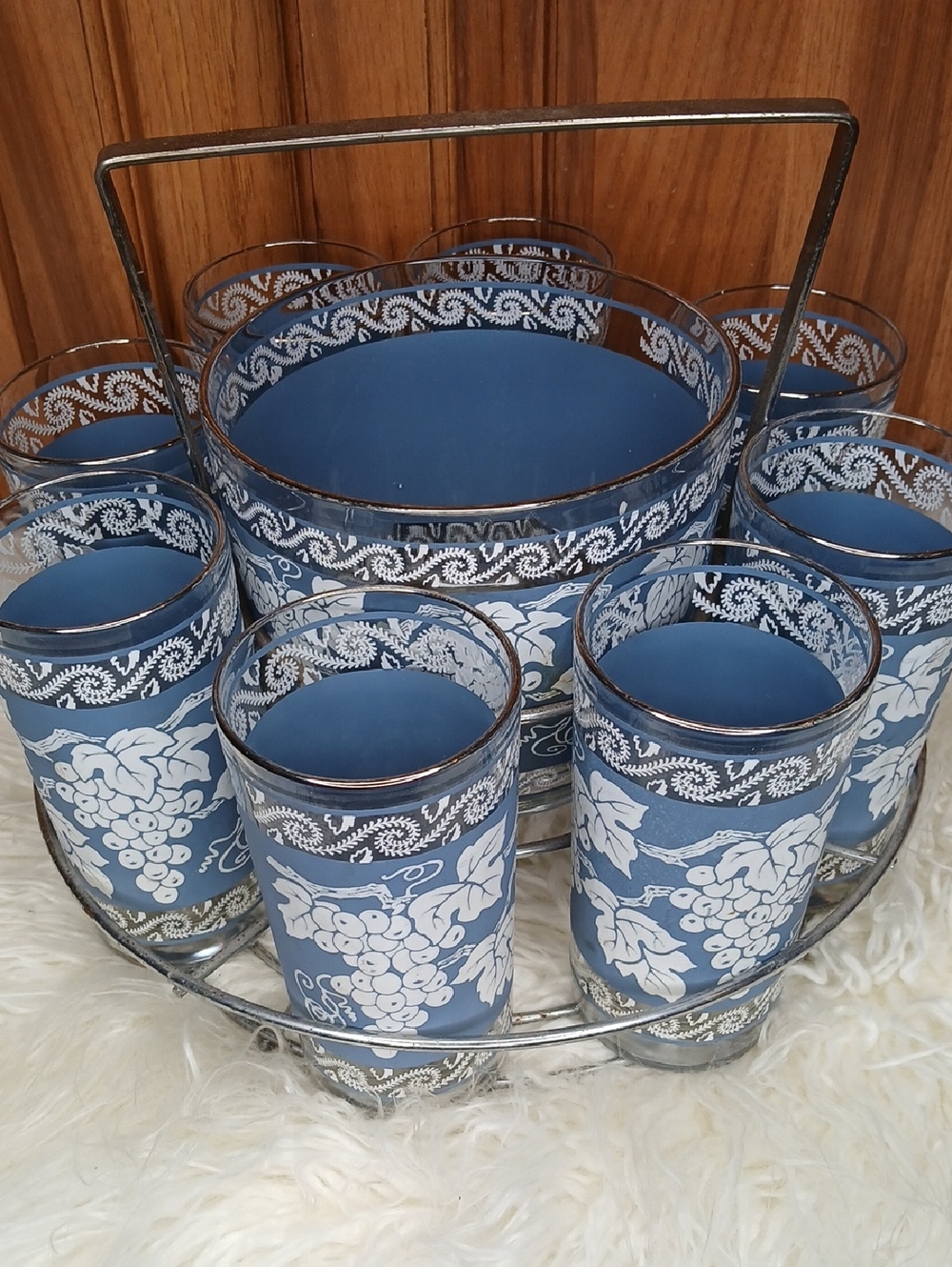 Blue Floral Glass Tumbler Set with Carrier